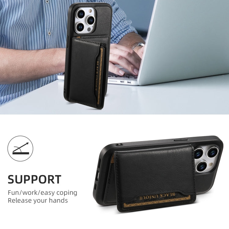 For iPhone 12 Pro Denior Cowhide Texture Leather MagSafe Detachable Wallet Phone Case(Black)