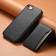 For iPhone SE 2022/2020/8/7 Denior Cowhide Texture Leather MagSafe Detachable Wallet Phone Case(Black)
