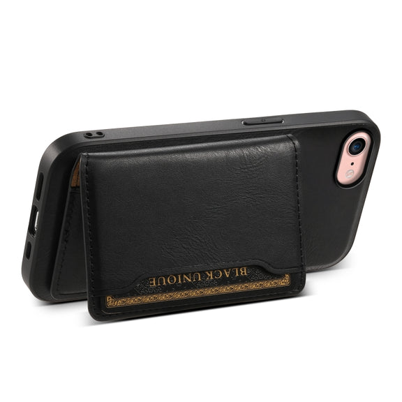 For iPhone SE 2022/2020/8/7 Denior Cowhide Texture Leather MagSafe Detachable Wallet Phone Case(Black)