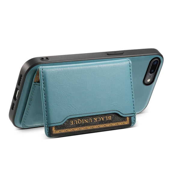 For iPhone 8 Plus/7 Plus Denior Cowhide Texture Leather MagSafe Detachable Wallet Phone Case(Blue)
