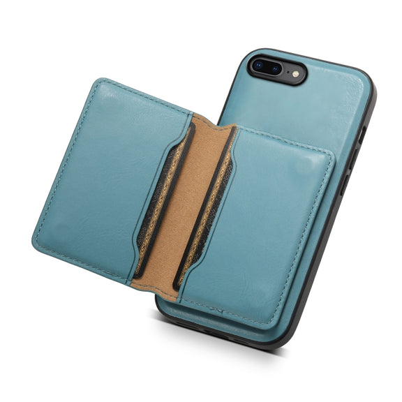 For iPhone 8 Plus/7 Plus Denior Cowhide Texture Leather MagSafe Detachable Wallet Phone Case(Blue)
