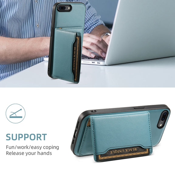 For iPhone 8 Plus/7 Plus Denior Cowhide Texture Leather MagSafe Detachable Wallet Phone Case(Blue)