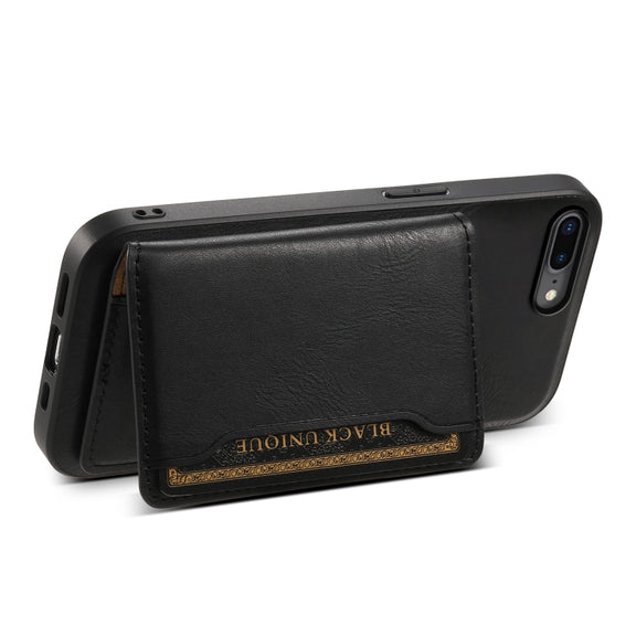 For iPhone 8 Plus/7 Plus Denior Cowhide Texture Leather MagSafe Detachable Wallet Phone Case(Black)