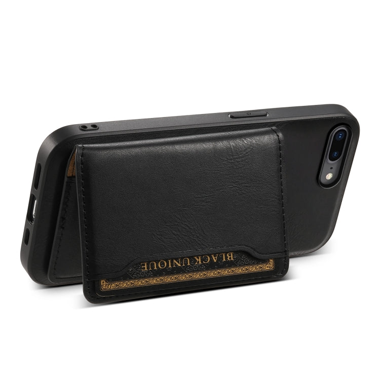 For iPhone 8 Plus/7 Plus Denior Cowhide Texture Leather MagSafe Detachable Wallet Phone Case(Black)
