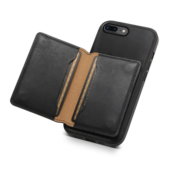 For iPhone 8 Plus/7 Plus Denior Cowhide Texture Leather MagSafe Detachable Wallet Phone Case(Black)