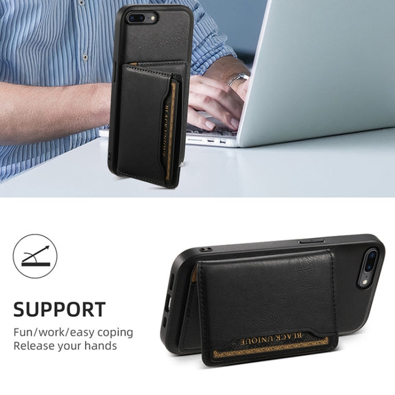 For iPhone 8 Plus/7 Plus Denior Cowhide Texture Leather MagSafe Detachable Wallet Phone Case(Black)