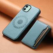 For iPhone 11 Denior Cowhide Texture Leather MagSafe Detachable Wallet Phone Case(Blue)