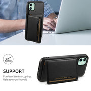 For iPhone 11 Denior Cowhide Texture Leather MagSafe Detachable Wallet Phone Case(Black)