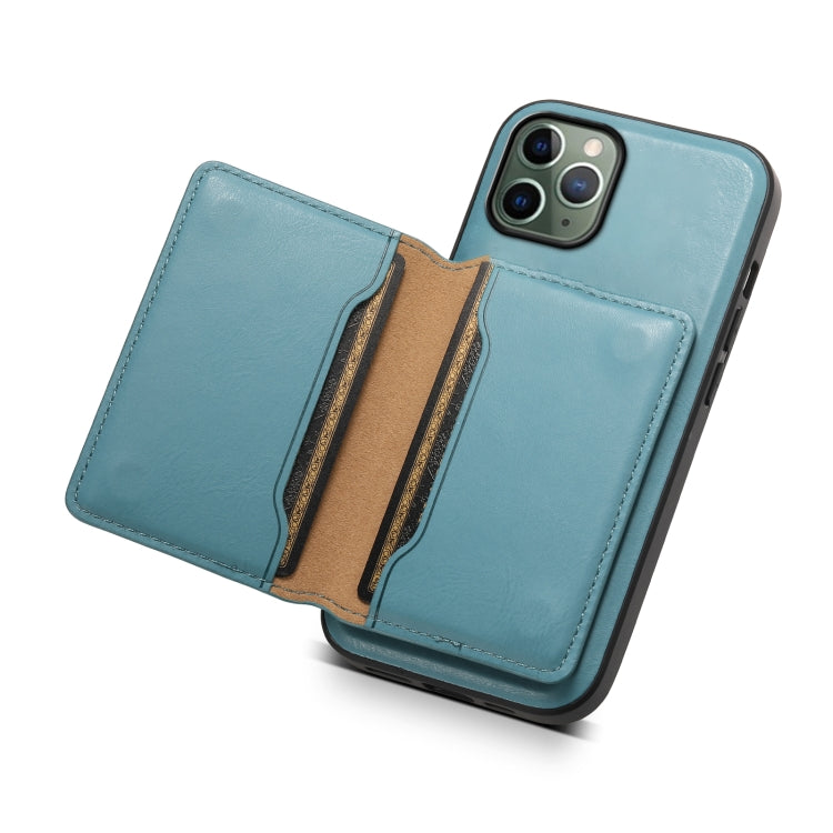 For iPhone 11 Pro Denior Cowhide Texture Leather MagSafe Detachable Wallet Phone Case(Blue)