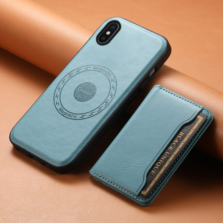 For iPhone X / XS Denior Cowhide Texture Leather MagSafe Detachable Wallet Phone Case(Blue)