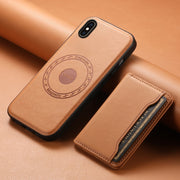 For iPhone XS Max Denior Cowhide Texture Leather MagSafe Detachable Wallet Phone Case(Khaki)