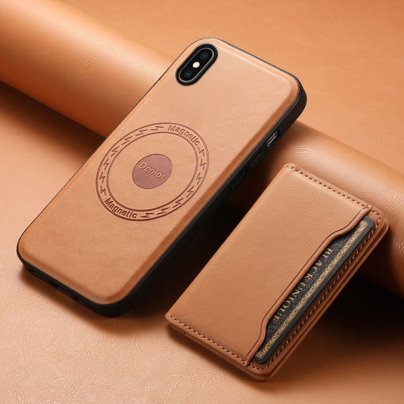 For iPhone XS Max Denior Cowhide Texture Leather MagSafe Detachable Wallet Phone Case(Khaki)
