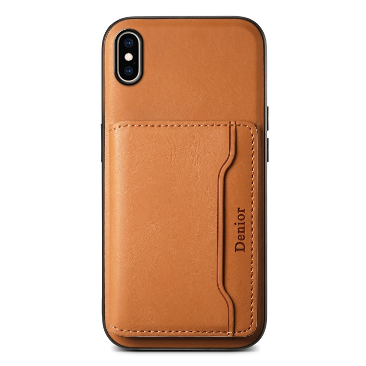For iPhone XS Max Denior Cowhide Texture Leather MagSafe Detachable Wallet Phone Case(Khaki)