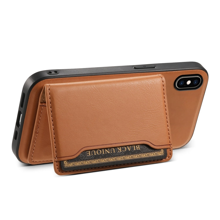 For iPhone XS Max Denior Cowhide Texture Leather MagSafe Detachable Wallet Phone Case(Khaki)