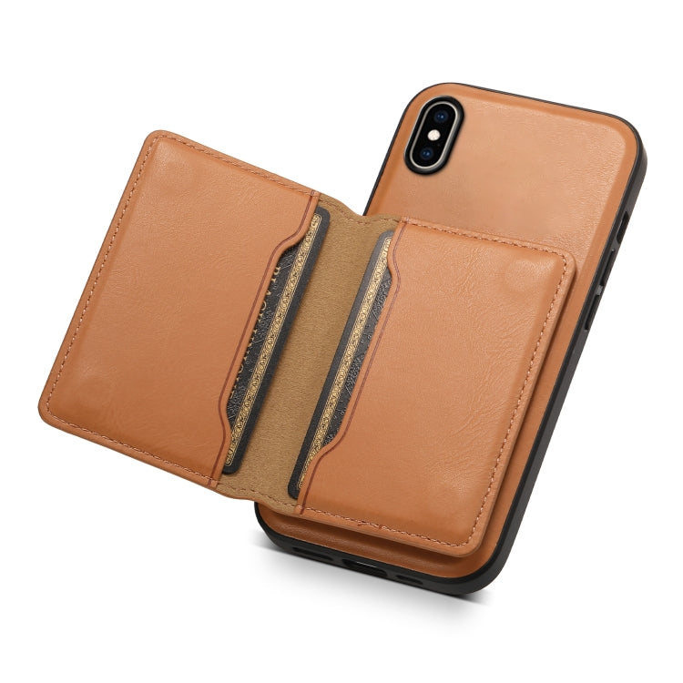 For iPhone XS Max Denior Cowhide Texture Leather MagSafe Detachable Wallet Phone Case(Khaki)