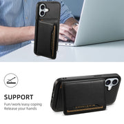 For iPhone 16 Denior Cowhide Texture Leather MagSafe Detachable Wallet Phone Case(Black)
