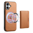 For iPhone 16 Denior Cowhide Texture Leather MagSafe Detachable Wallet Phone Case(Khaki) - iPhone 16 Cases by Denior | Online Shopping South Africa | PMC TechLife | Buy Now Pay Later Mobicred