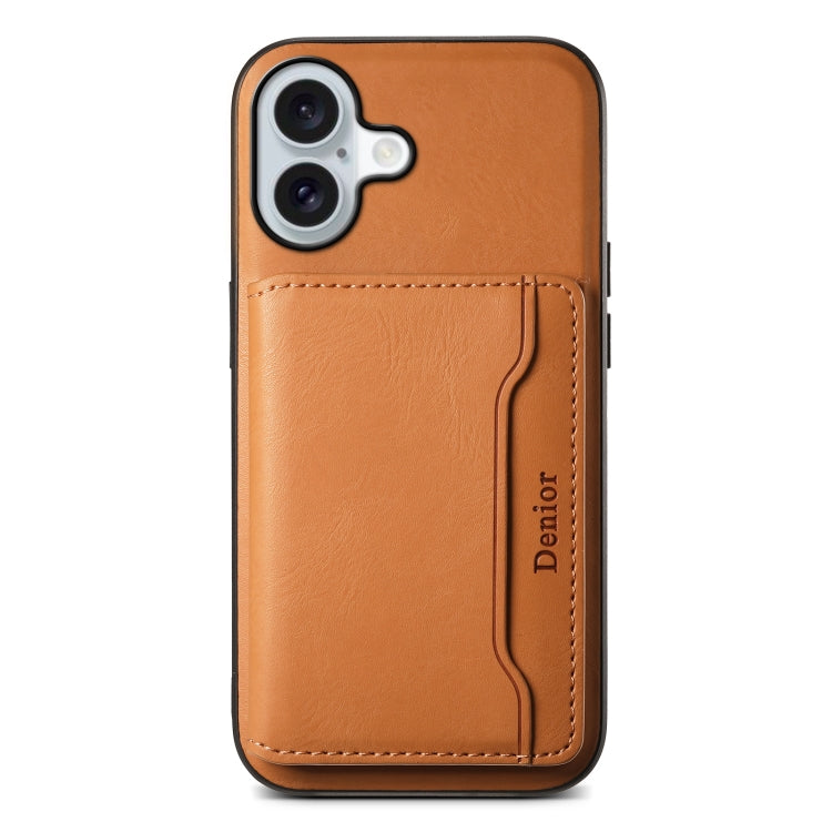 For iPhone 16 Denior Cowhide Texture Leather MagSafe Detachable Wallet Phone Case(Khaki)