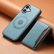 For iPhone 16 Plus Denior Cowhide Texture Leather MagSafe Detachable Wallet Phone Case(Blue)