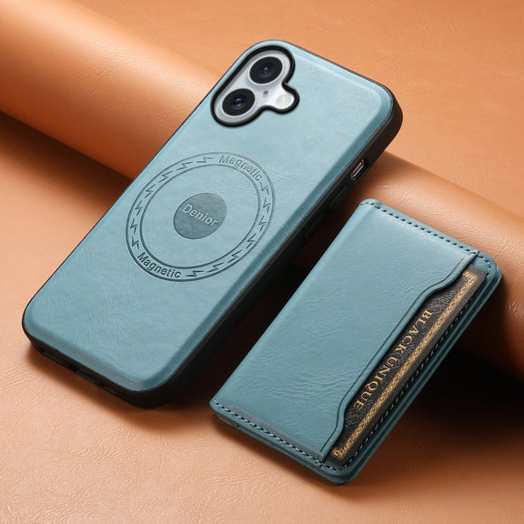 For iPhone 16 Plus Denior Cowhide Texture Leather MagSafe Detachable Wallet Phone Case(Blue)