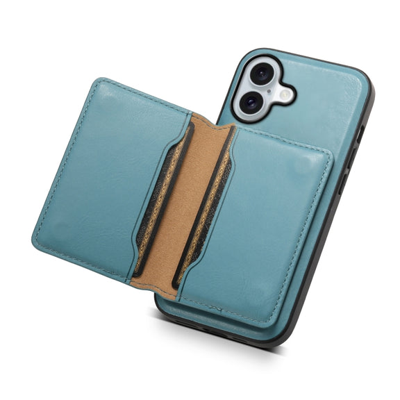 For iPhone 16 Plus Denior Cowhide Texture Leather MagSafe Detachable Wallet Phone Case(Blue)
