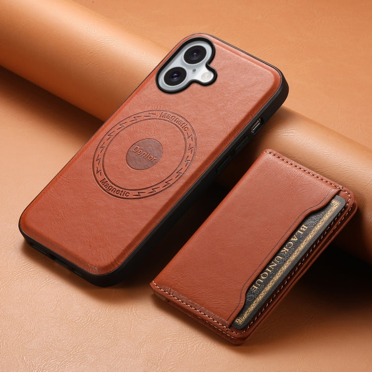 For iPhone 16 Plus Denior Cowhide Texture Leather MagSafe Detachable Wallet Phone Case(Brown)