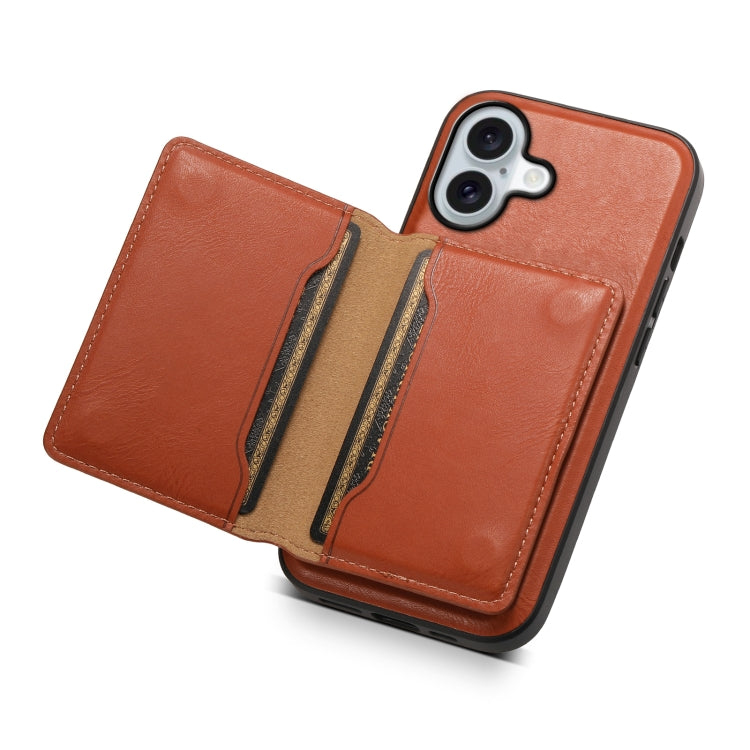 For iPhone 16 Plus Denior Cowhide Texture Leather MagSafe Detachable Wallet Phone Case(Brown) - iPhone 16 Plus Cases by Denior | Online Shopping South Africa | PMC TechLife | Buy Now Pay Later Mobicred