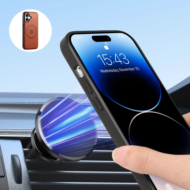 For iPhone 16 Plus Denior Cowhide Texture Leather MagSafe Detachable Wallet Phone Case(Brown) - iPhone 16 Plus Cases by Denior | Online Shopping South Africa | PMC TechLife | Buy Now Pay Later Mobicred