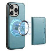 For iPhone 16 Pro Denior Cowhide Texture Leather MagSafe Detachable Wallet Phone Case(Blue)