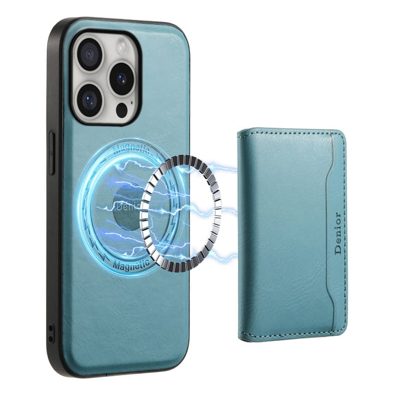 For iPhone 16 Pro Denior Cowhide Texture Leather MagSafe Detachable Wallet Phone Case(Blue)