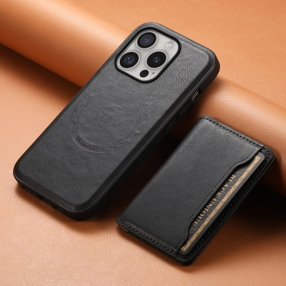 For iPhone 16 Pro Denior Cowhide Texture Leather MagSafe Detachable Wallet Phone Case(Black)