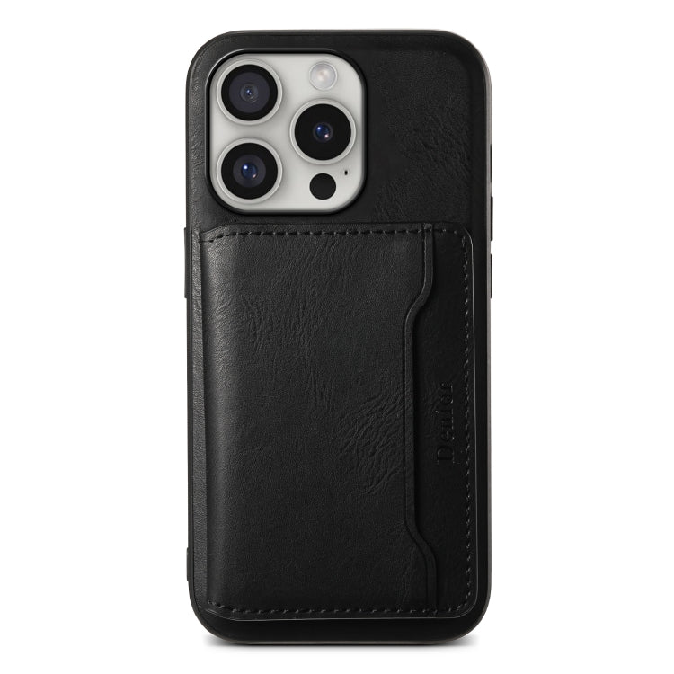 For iPhone 16 Pro Denior Cowhide Texture Leather MagSafe Detachable Wallet Phone Case(Black) - iPhone 16 Pro Cases by Denior | Online Shopping South Africa | PMC TechLife | Buy Now Pay Later Mobicred