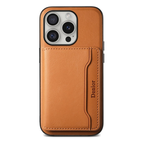 For iPhone 16 Pro Denior Cowhide Texture Leather MagSafe Detachable Wallet Phone Case(Khaki)