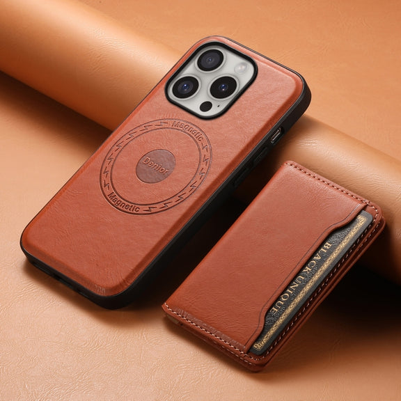 For iPhone 16 Pro Denior Cowhide Texture Leather MagSafe Detachable Wallet Phone Case(Brown)
