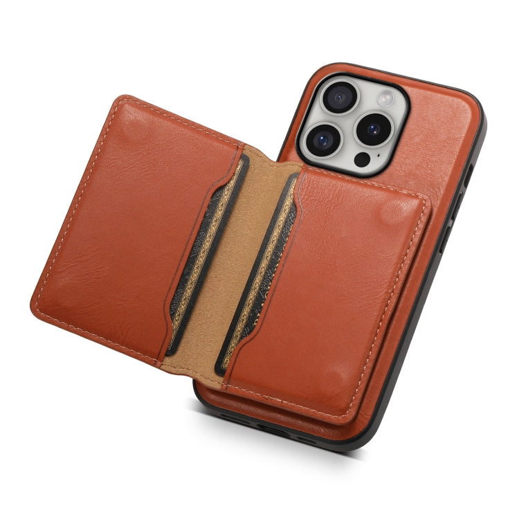 For iPhone 16 Pro Denior Cowhide Texture Leather MagSafe Detachable Wallet Phone Case(Brown) - iPhone 16 Pro Cases by Denior | Online Shopping South Africa | PMC TechLife | Buy Now Pay Later Mobicred