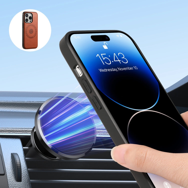 For iPhone 16 Pro Denior Cowhide Texture Leather MagSafe Detachable Wallet Phone Case(Brown) - iPhone 16 Pro Cases by Denior | Online Shopping South Africa | PMC TechLife | Buy Now Pay Later Mobicred