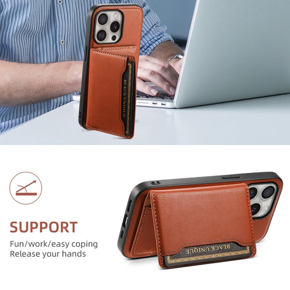 For iPhone 16 Pro Denior Cowhide Texture Leather MagSafe Detachable Wallet Phone Case(Brown)
