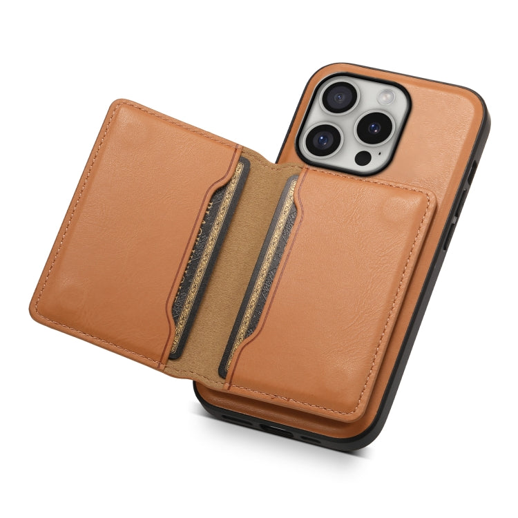 For iPhone 16 Pro Max Denior Cowhide Texture Leather MagSafe Detachable Wallet Phone Case(Khaki) - iPhone 16 Pro Max Cases by Denior | Online Shopping South Africa | PMC TechLife | Buy Now Pay Later Mobicred