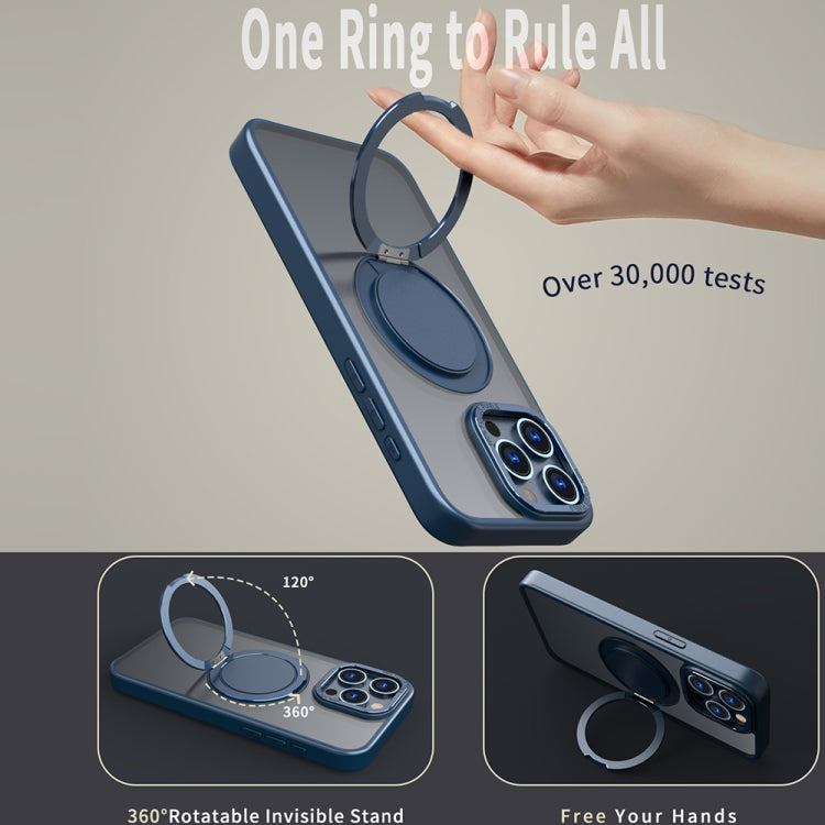 For iPhone 14 Pro Max 360-degree Rotating MagSafe Magnetic Holder Phone Case(Navy Blue)