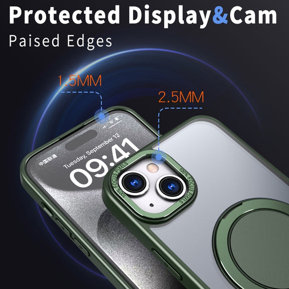 For iPhone 15 360-degree Rotating MagSafe Magnetic Holder Phone Case(Green)