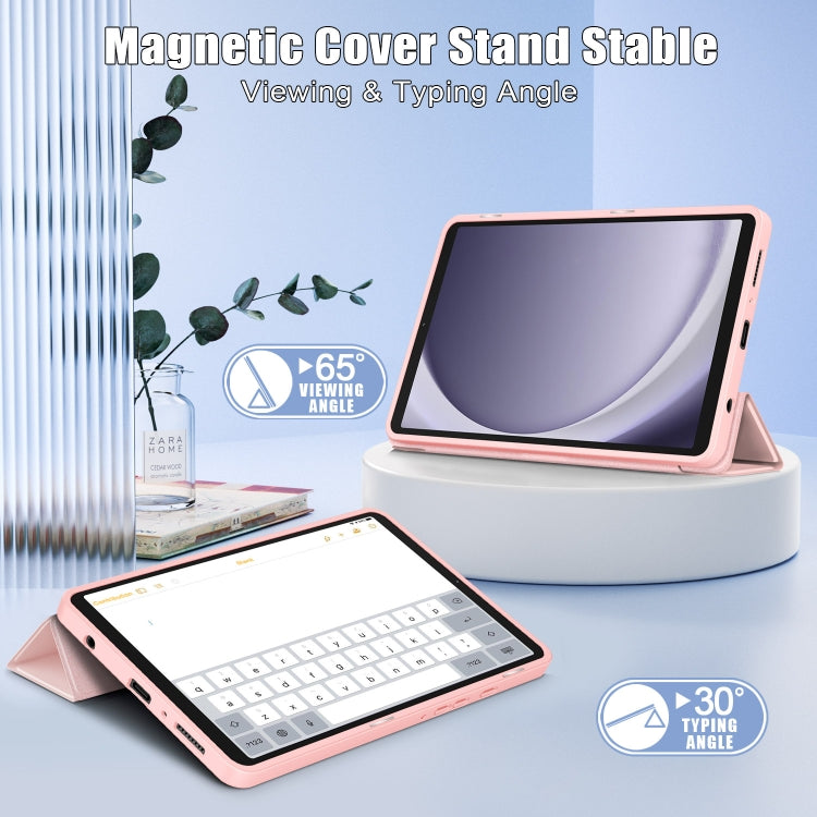 For Samsung Galaxy Tab A9 Acrylic 3-folding Solid Color Smart Leather Tablet Case(Pink) - Galaxy Tab A9 by PMC TechLife | Online Shopping South Africa | PMC TechLife
