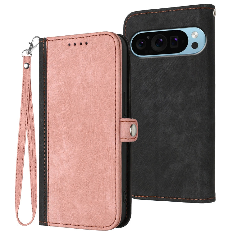 For Google Pixel 9 Pro Side Buckle Double Fold Hand Strap Leather Phone Case(Pink) - Google Cases by PMC TechLife | Online Shopping South Africa | PMC TechLife | Buy Now Pay Later Mobicred