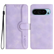 For Google Pixel 9 Pro Heart Pattern Skin Feel Leather Phone Case(Purple)