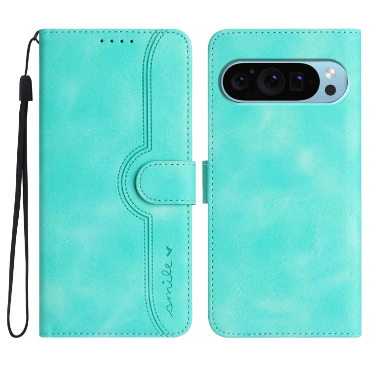 For Google Pixel 9 Heart Pattern Skin Feel Leather Phone Case(Light Blue) - Google Cases by PMC TechLife | Online Shopping South Africa | PMC TechLife | Buy Now Pay Later Mobicred