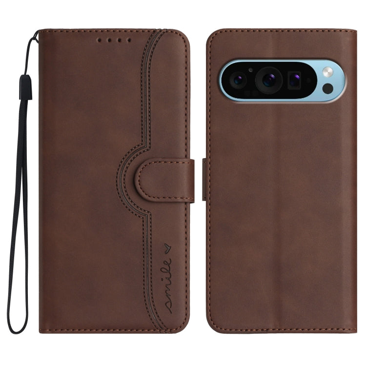 For Google Pixel 9 Heart Pattern Skin Feel Leather Phone Case(Brown) - Google Cases by PMC TechLife | Online Shopping South Africa | PMC TechLife | Buy Now Pay Later Mobicred