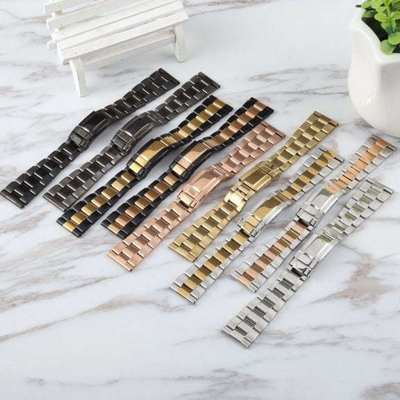 22mm Universal Three-Bead Stainless Steel Watch Band(Silver Gold)