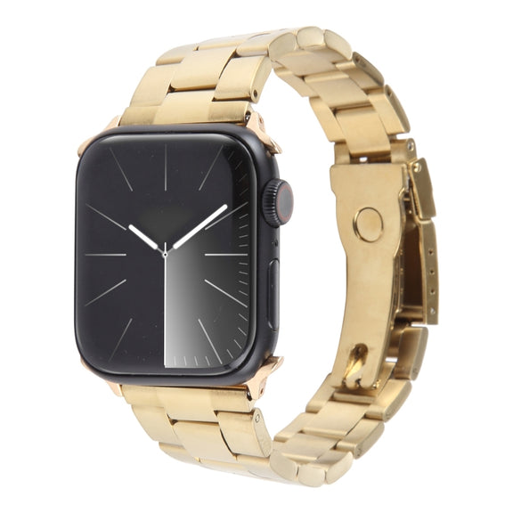 For Apple Watch SE 2023 40mm Three-Bead Stainless Steel Watch Band(Gold)