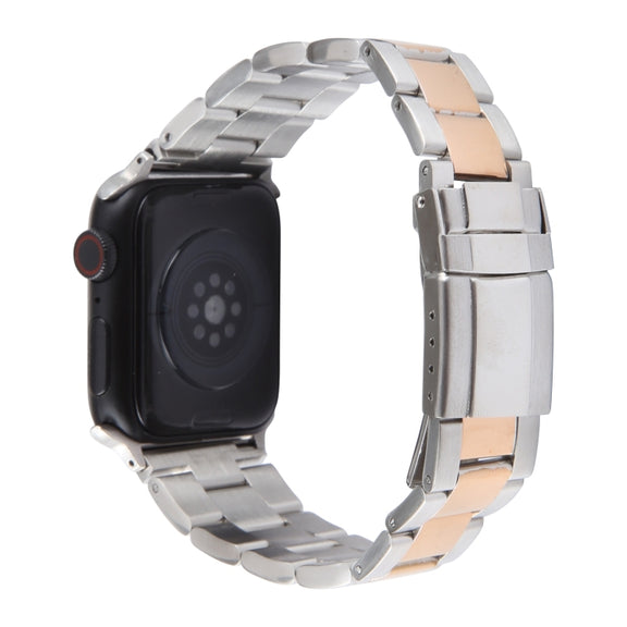For Apple Watch SE 2023 40mm Three-Bead Stainless Steel Watch Band(Silver Rose Gold)