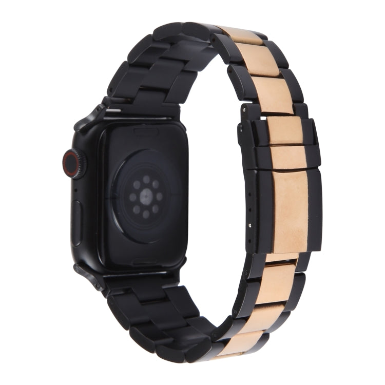 For Apple Watch Series 9 45mm Three-Bead Stainless Steel Watch Band(Black Rose Gold)