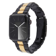 For Apple Watch Series 9 41mm Three-Bead Stainless Steel Watch Band(Black Gold)